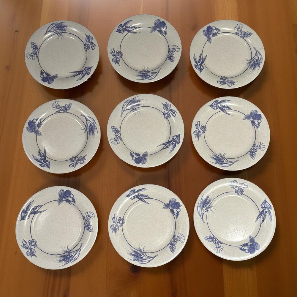 Arcopal France Vintage Qty of 9 Arcopal Blue & White Crackle Design 7.75" Plates